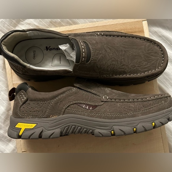 Venshine Walking Gray Shoes Leather Lightweight Breathable Slip On Loafer SZ 13 - Picture 1 of 11